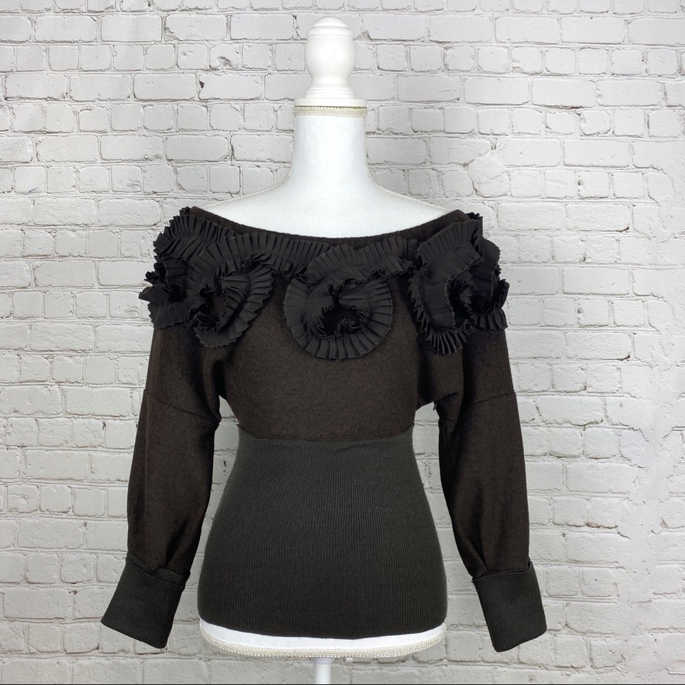 Anthropologie RYU wool ruffled off shoulder knit top SMALL - Picture 2 of 15